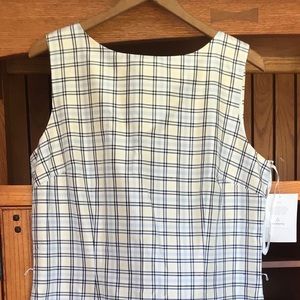 Window pane, sleeveless silk sheath cocktail dress